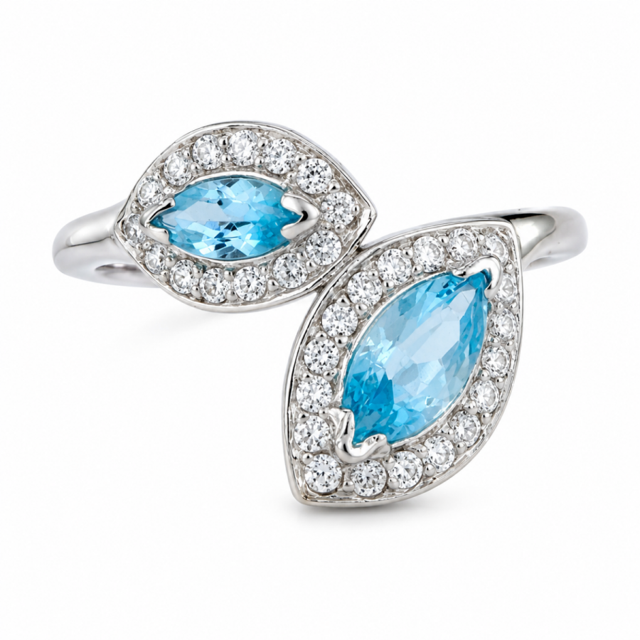 Λευκόχρυσο Δαχτυλίδι Blue Topaz Navette K14