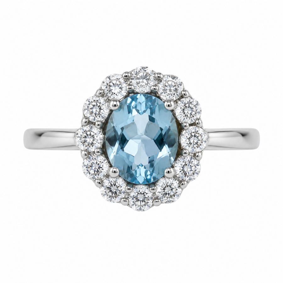 Λευκόχρυσο Δαχτυλίδι Blue Topaz Oval K14