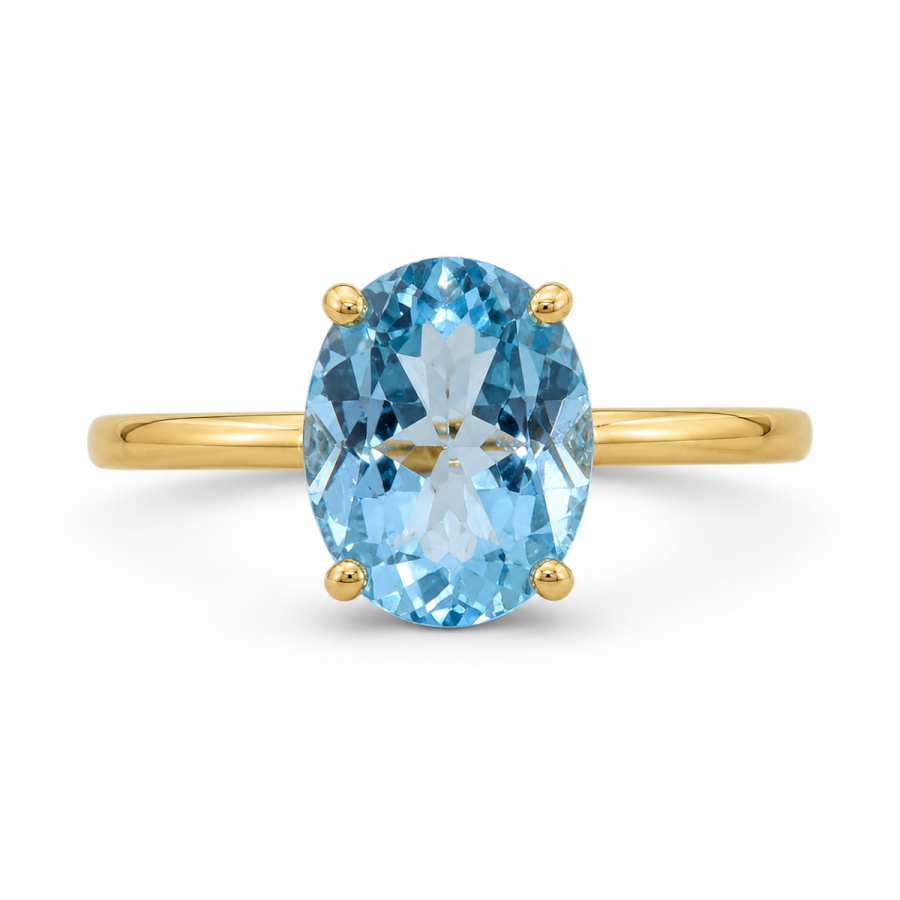 Χρυσό Δαχτυλίδι Blue Topaz Oval K14