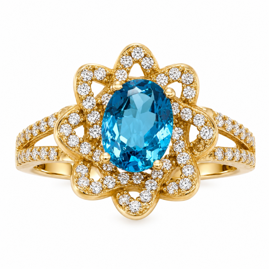 Χρυσό Δαχτυλίδι Blue Topaz K14