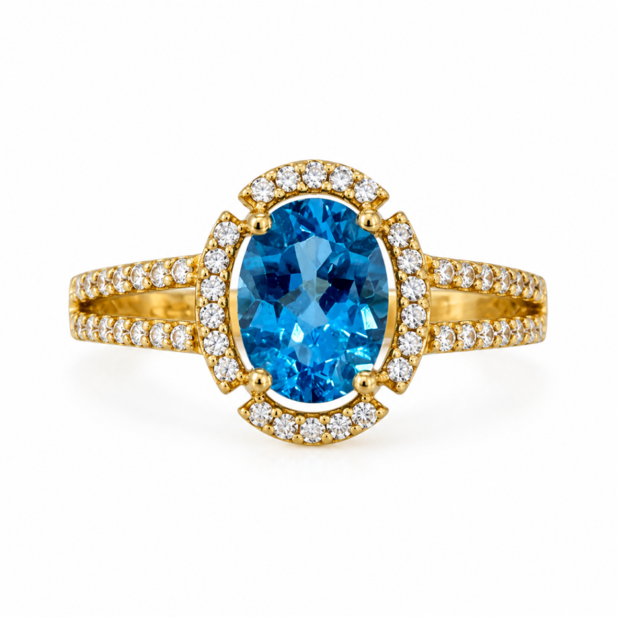 Χρυσό Δαχτυλίδι Blue Topaz Oval K14