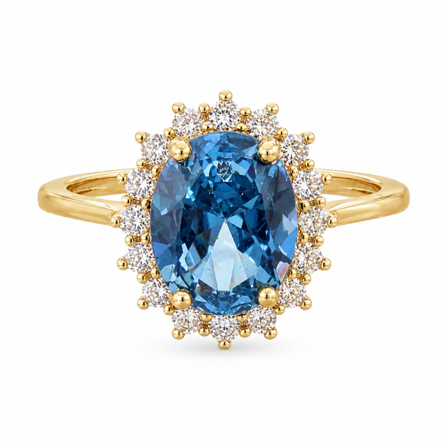 Χρυσό Δαχτυλίδι Blue Topaz Oval K14