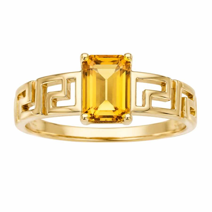 Gold Ring Greek-Key Citrine Κ14