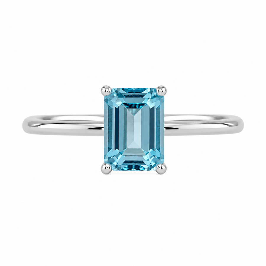 Λευκόχρυσο Δαχτυλίδι Blue Topaz Emerald K14