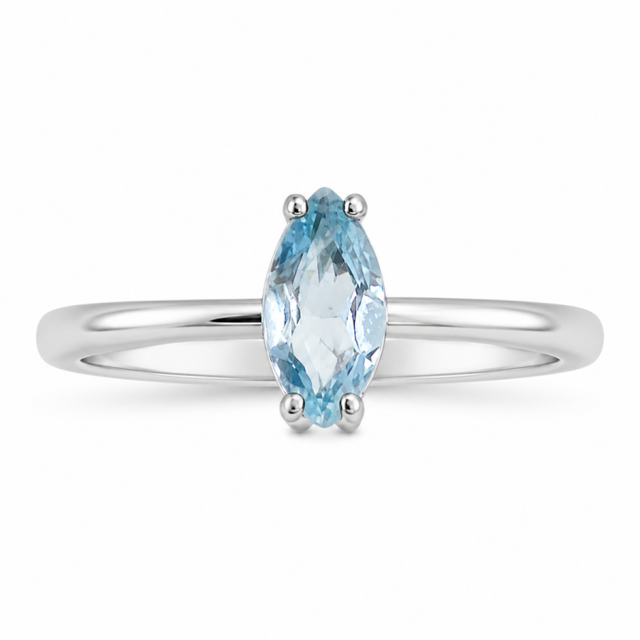 Χρυσό Δαχτυλίδι Blue Topaz Navette K14