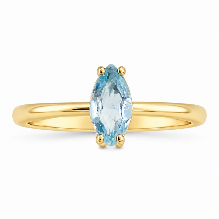 Χρυσό Δαχτυλίδι Blue Topaz Navette K14