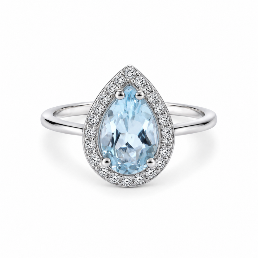 Λευκόχρυσο Δαχτυλίδι Blue Topaz Poir K14