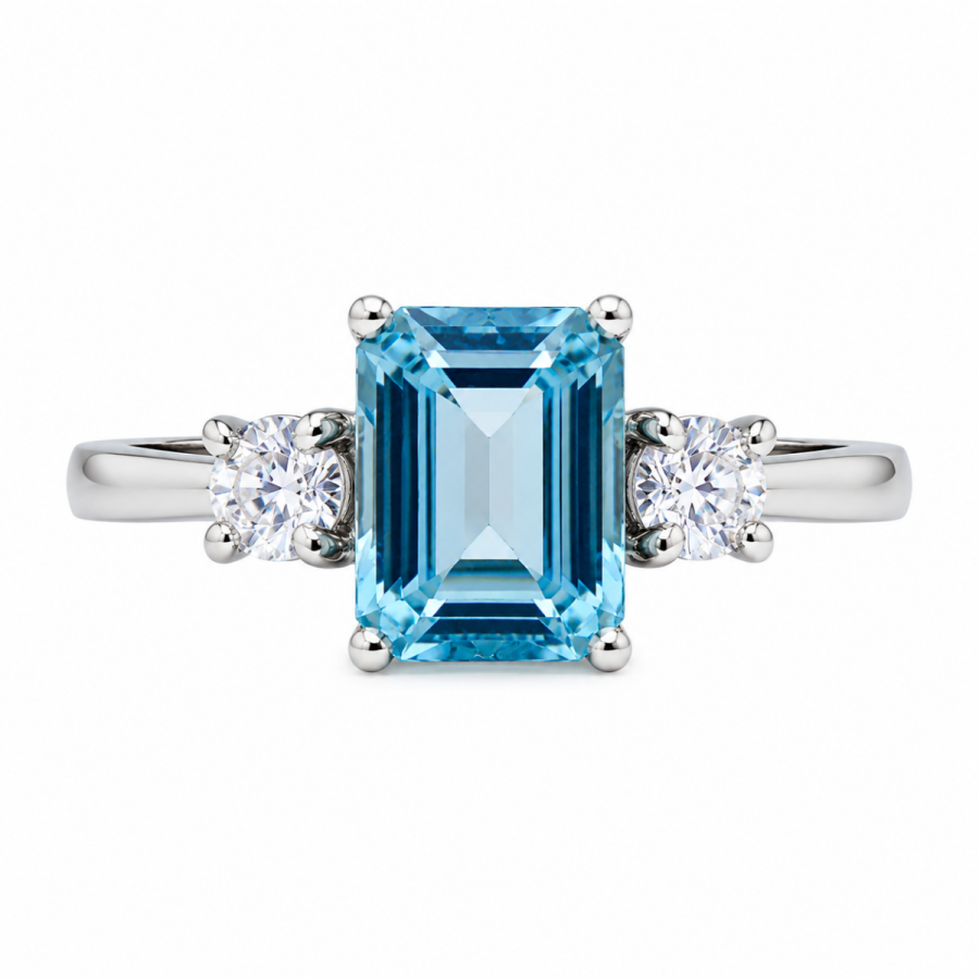 Λευκόχρυσο Δαχτυλίδι Blue Topaz Emerald K14