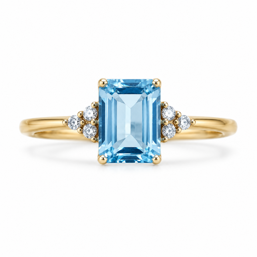 Χρυσό Δαχτυλίδι Blue Topaz Emerald K14