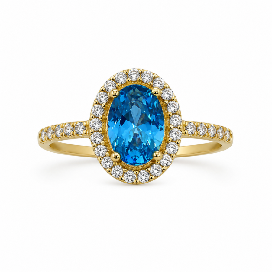Χρυσό Δαχτυλίδι Blue Topaz Oval K14