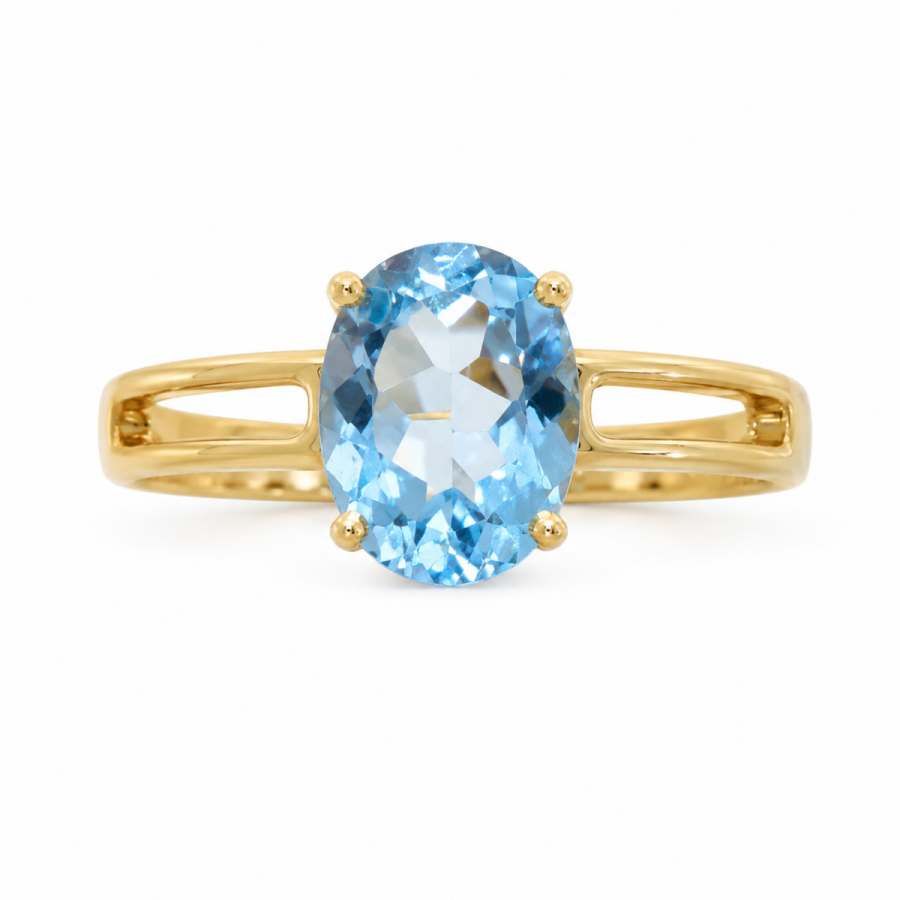 Χρυσό Δαχτυλίδι Blue Topaz Oval K14