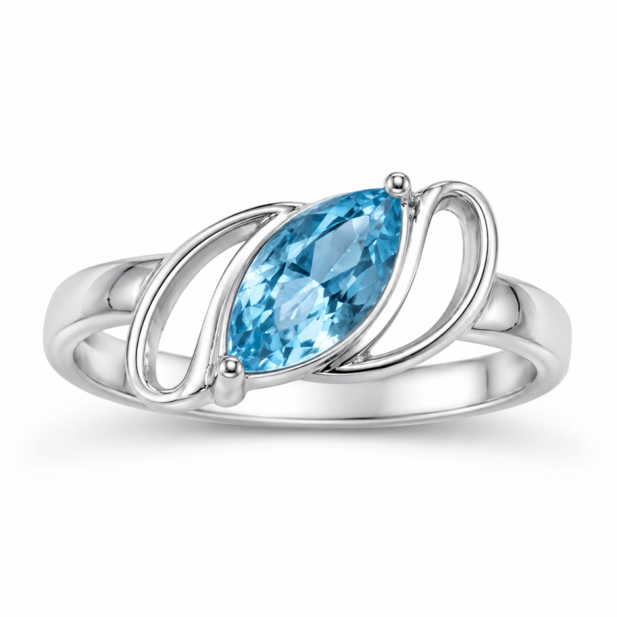 Λευκόχρυσο Δαχτυλίδι MS Blue Topaz K14