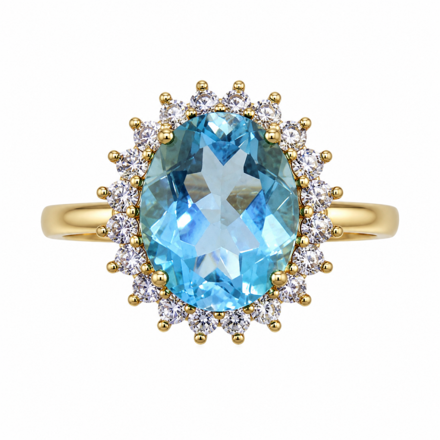 Χρυσό Δαχτυλίδι Blue Topaz Oval K14
