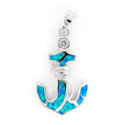 Anchor Pendant Opal CZ 