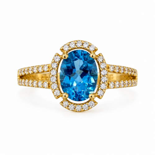 Χρυσό Δαχτυλίδι Blue Topaz Oval K14