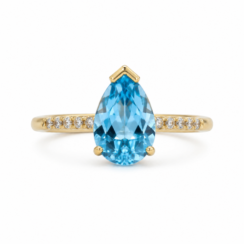 Χρυσό Δαχτυλίδι Blue Topaz Poir K14