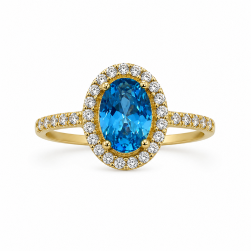 Χρυσό Δαχτυλίδι Blue Topaz Oval K14