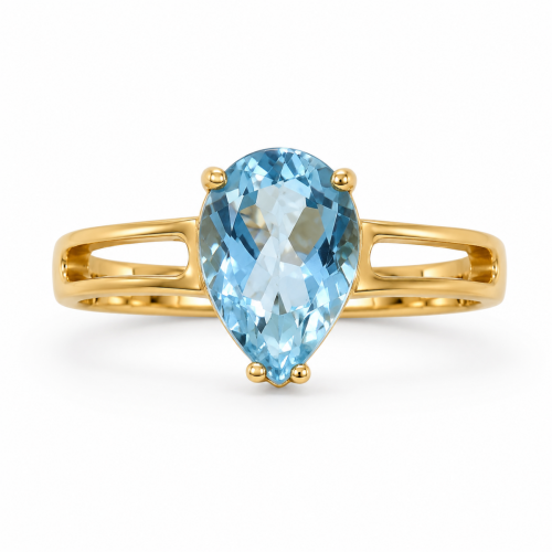 Χρυσό Δαχτυλίδι Blue Topaz Poir K14