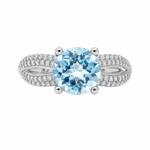 Λευκόχρυσο Δαχτυλίδι Blue Topaz Round K14