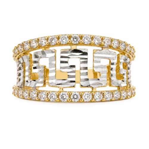 Gold Ring Greek-Key CZ K14